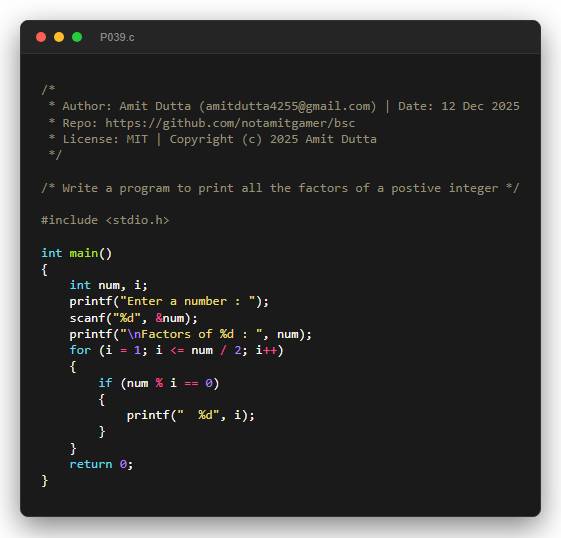 Write a program to print all the factors of a postive integer